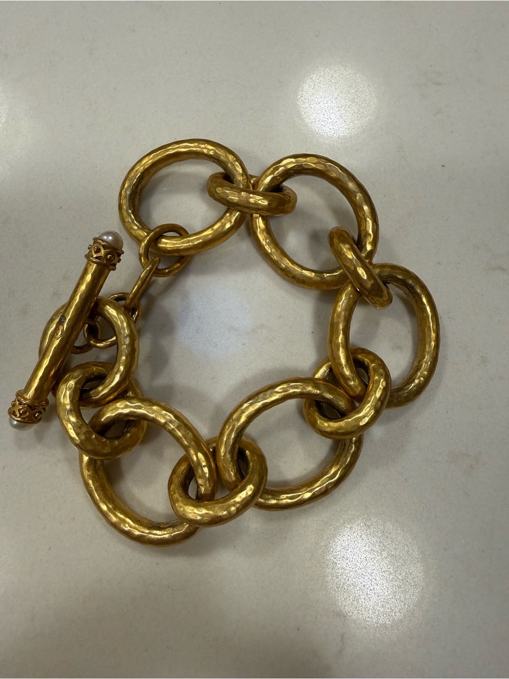 Julie Vos Gold Hammered Link Toggle Bracelet